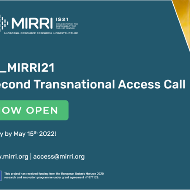 Second Transnational Access call for MIRRI is now open! Submit your proposal starting from February 1st, 2022. Deadline: May 15th, 2022